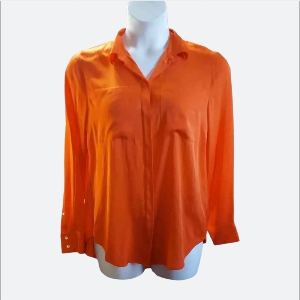 NWT J. Crew Orange Silk Hidden Button-Front Blouse Size 12